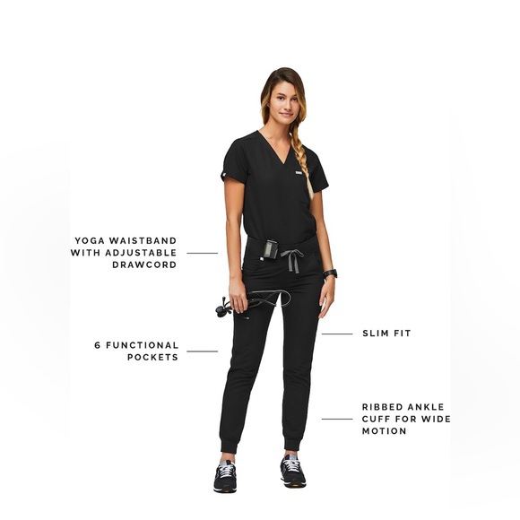 Figs Zamora Jogger Scrub Pants Black Pull On Drawstring  XXS - Picture 12 of 12